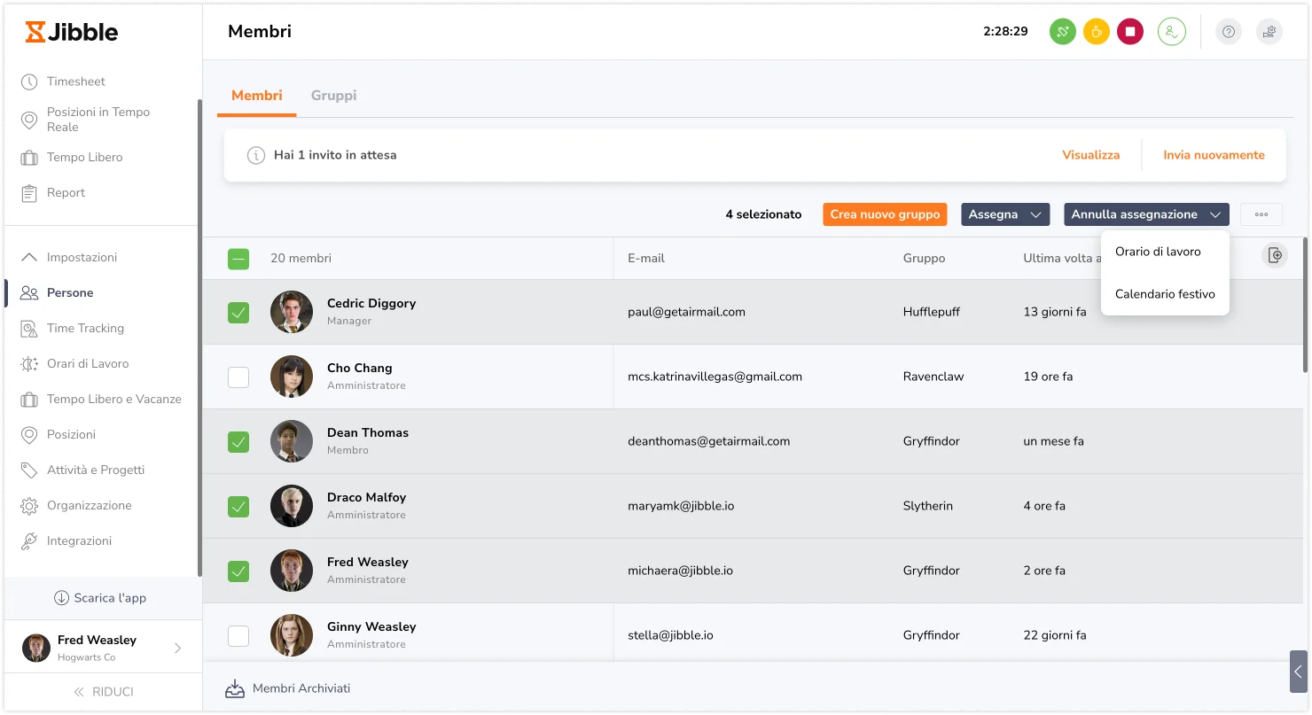 People settings bulk unassign member